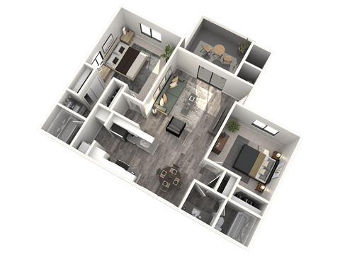 Floor plan for 2 beds, 2 baths, 901 sqft